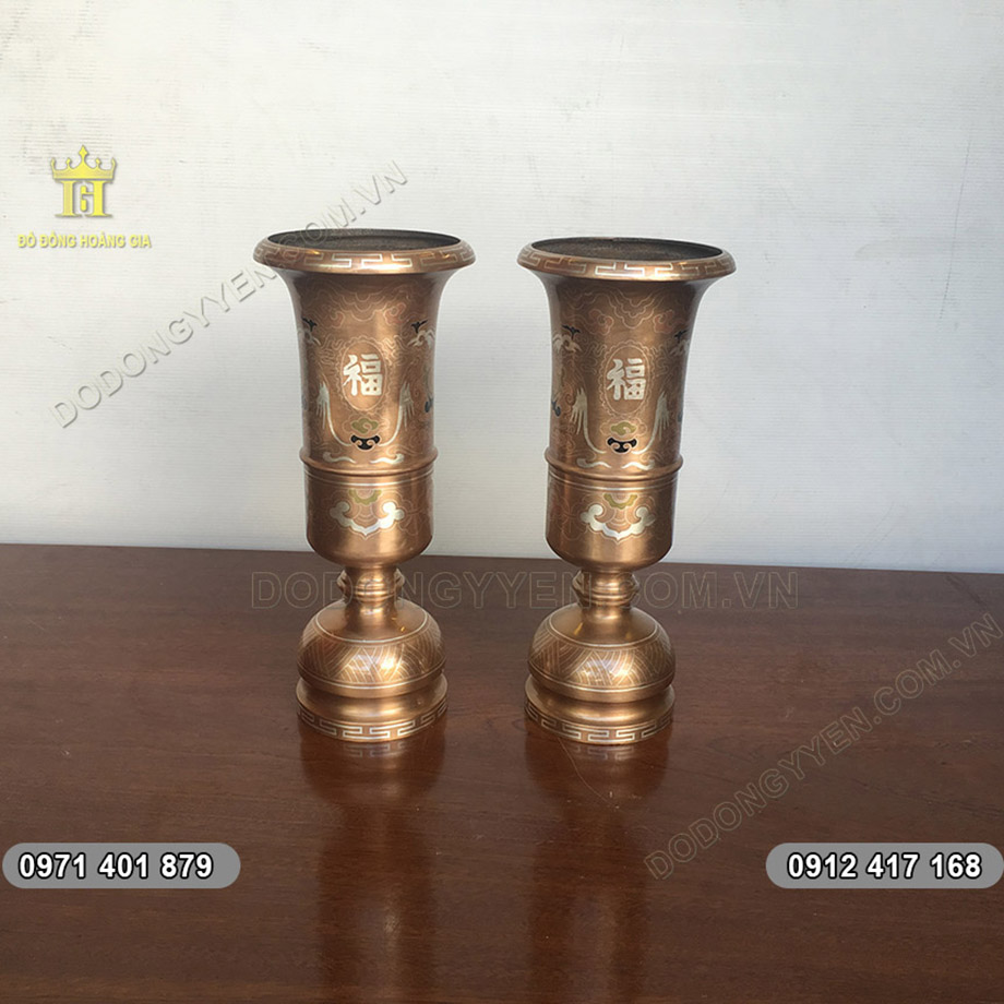 Đ&ocirc;i Ống Hương Bằng Đồng Khảm Tam Kh&iacute;